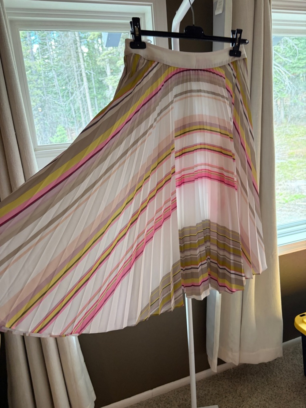 Ted Baker Pleated Striped Midi Skirt in Pink, Olive & Cream